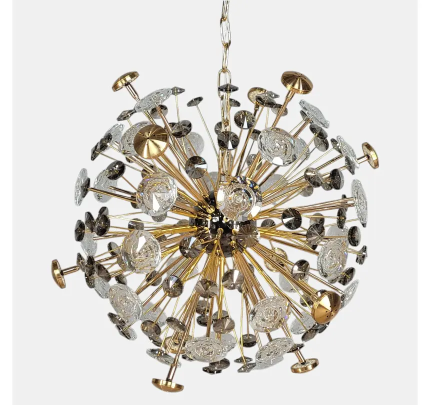 Сучасна сферична підвісна люстра Artlight 24402-500GD+BK на 12 ламп G4 золота з чорними та скляними елементами - фото 4