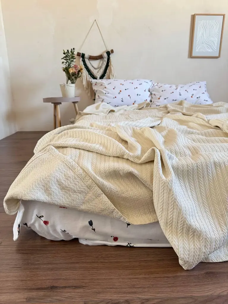 Покривало Zeintex Косичка бавовняне світло-бежеве - фото 5