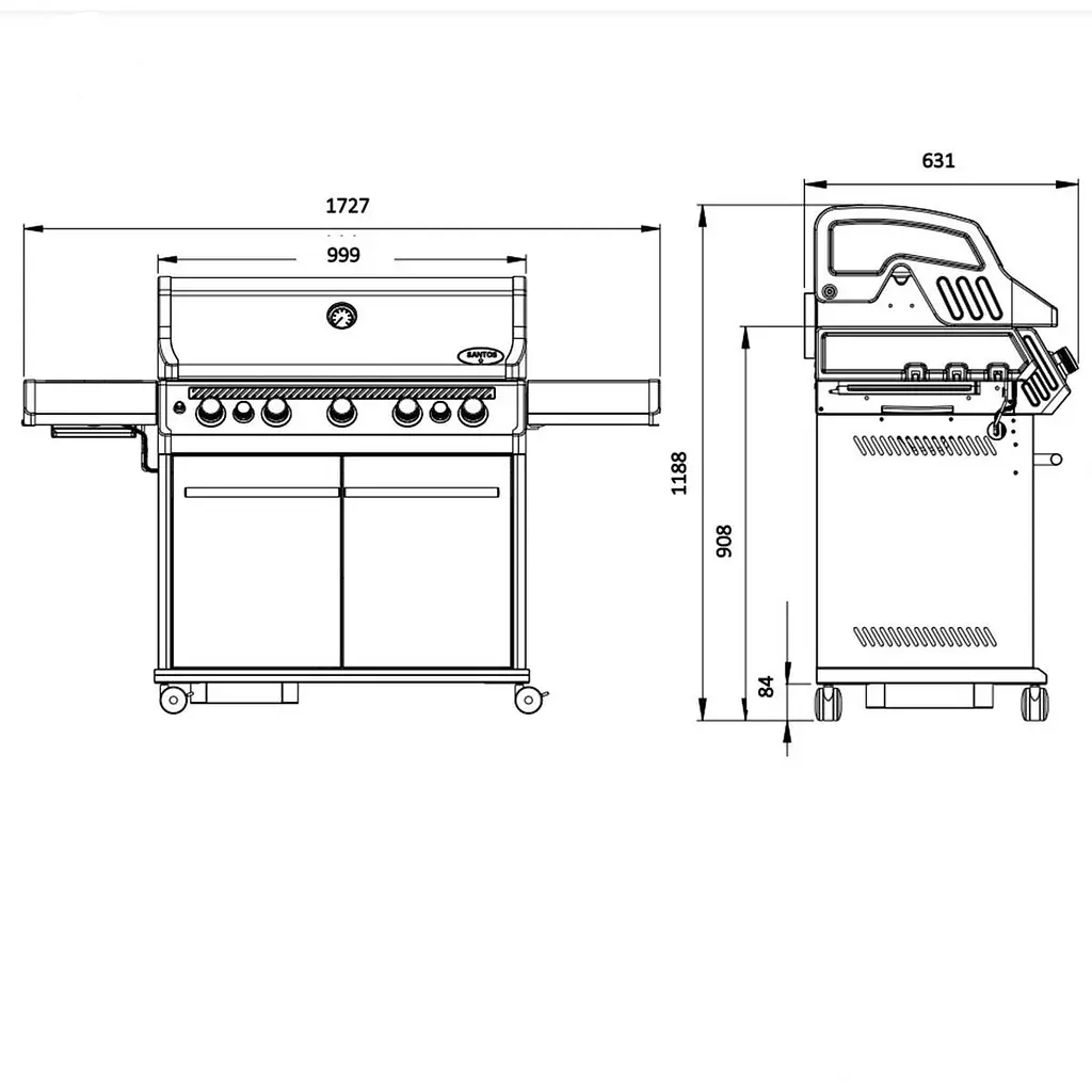 Газовий гриль Santos S-518 з бічним і заднім пальником, нержавіюча сталь (890604) - фото 10