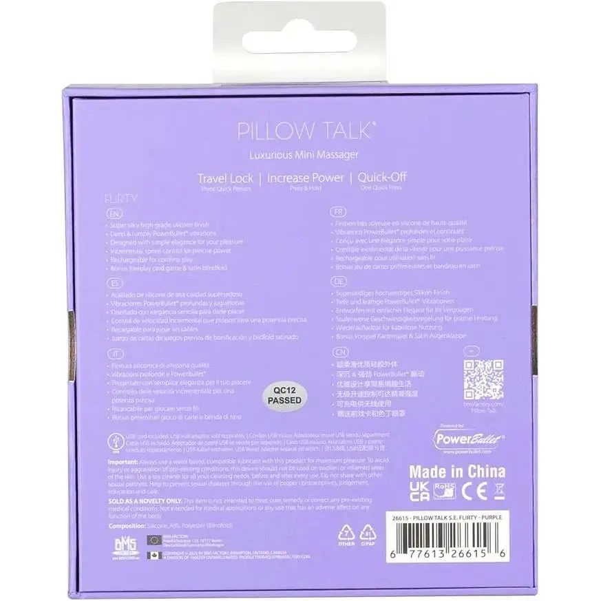 Вібратор Pillow Talk Flirty Purple Special Edition Сваровська пов'язка на очі + гра - фото 9