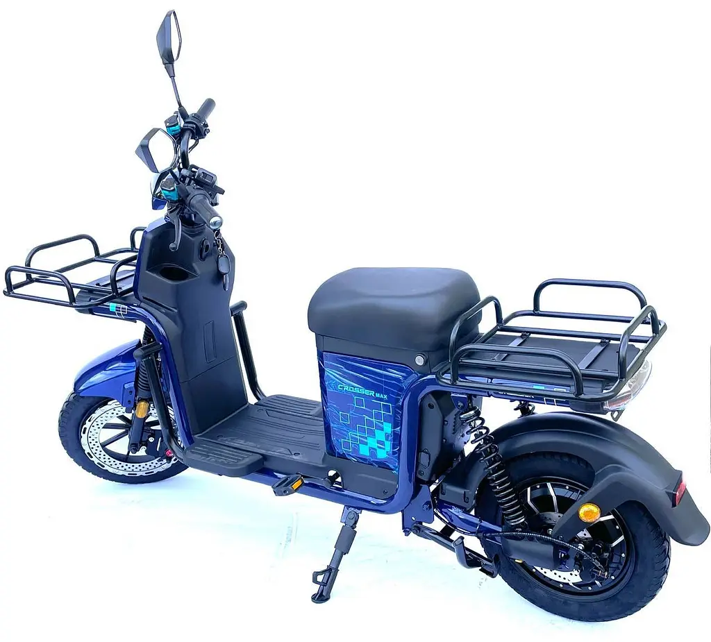 Электроскутер Грузовой с двумя большими багажниками Crosser SUPER MAX 1200W 60V30AH Li-Fe | USB зарядка Синий - фото 7