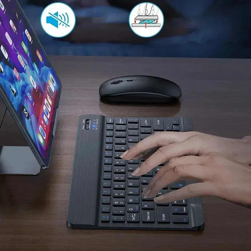 Клавіатура для планшета / Бездротова Bluetooth клавіатура з мишкою BT Combo / Набір 2 в 1 клавіатура + мишка - фото 6