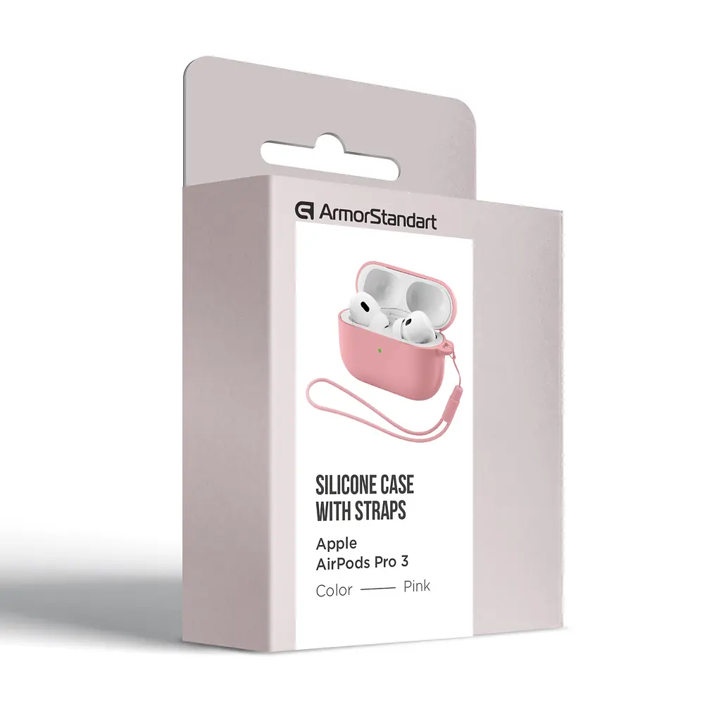 Силіконовий чохол для навушників Apple AirPods Pro 3, Silicone Case with straps, рожевий, захисний чохол з ремінцем, ультратонкий і легкий, повний захист, з підвіскою, м"який силікон, ArmorStandart (ARM88297) - фото 2