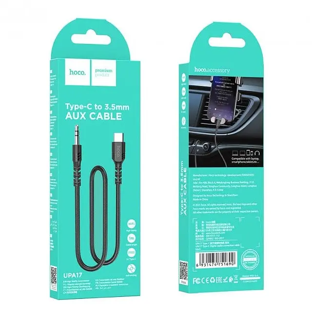 Кабель Hoco UPA17 Pisces Cable 3.5" to Type-C 1m Black - фото 2