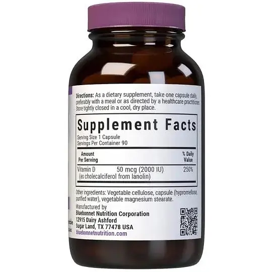 Вітамін D3 Bluebonnet Nutrition Vitamin D3 2000 МО 90 вегетаріанських капсул - фото 5