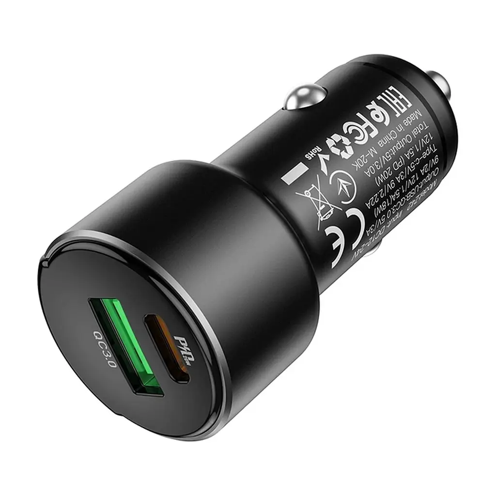 Зарядний пристрій HOCO 1xUSB-C PD20W + 1xUSB QC3.0 car adapter Z42 black (6931474742544) - фото 4