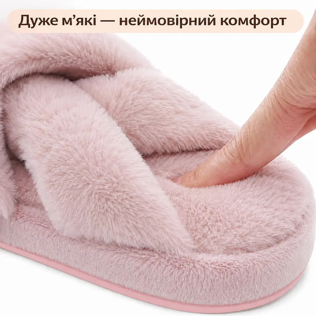 Жіночі домашні капці з хутром — теплі, м’які тапочки для дому з відкритим носком 40-41, рожеві KT8003913 - фото 4