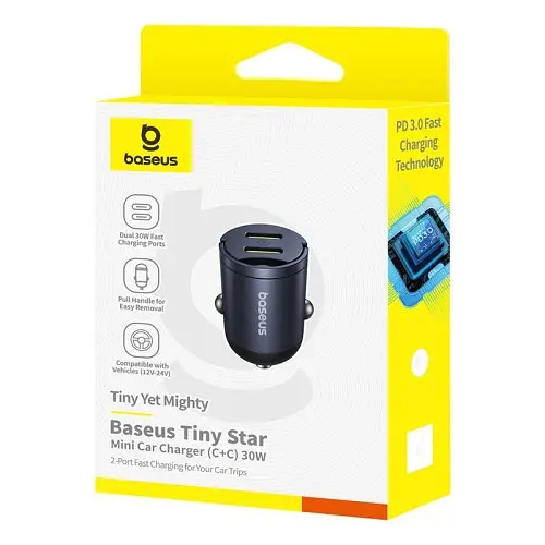 Автомобільне зарядне пристрій Baseus Tiny Star Mini Car Charger 2C 30W чорний C00035001121-03 - фото 2