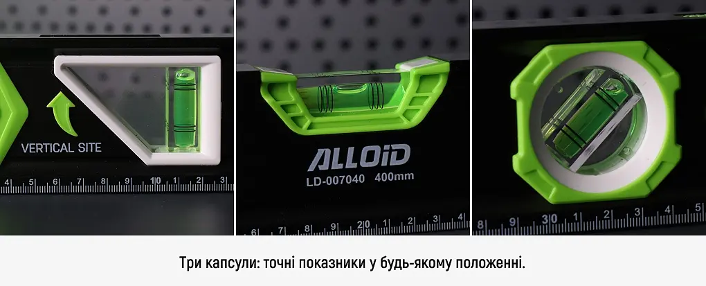Уровень строительный Alloid 3 капсулы с магнитом и боковым окном 60 см (LD-007060) - фото 3