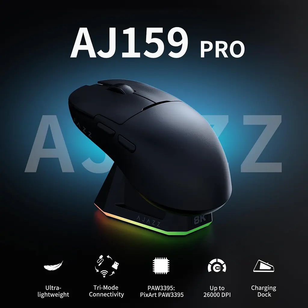Мишка бездротова AJAZZ AJ159 PRO Миша комп'ютерна із зарядною док-станцією / 2.4G / Bluetooth / USB Black (19581) - фото 2