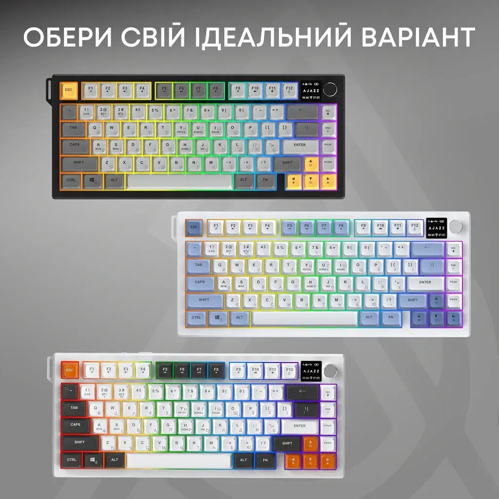 Клавіатура Ajazz AF82 Wireless/Bluetooth/USB UA Black/Gray/Yellow (AF82-BGY) - фото 6
