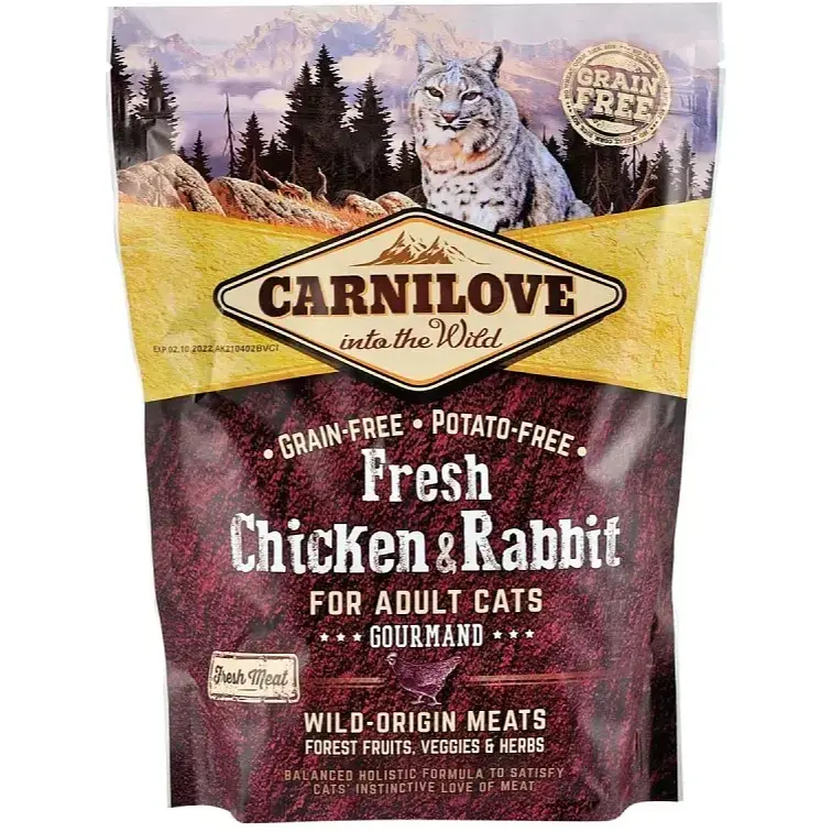 Беззерновий сухий корм для дорослих котів Carnilove Fresh Chicken & Rabbit Gourmand зі свіжою куркою та кроликом 400 г