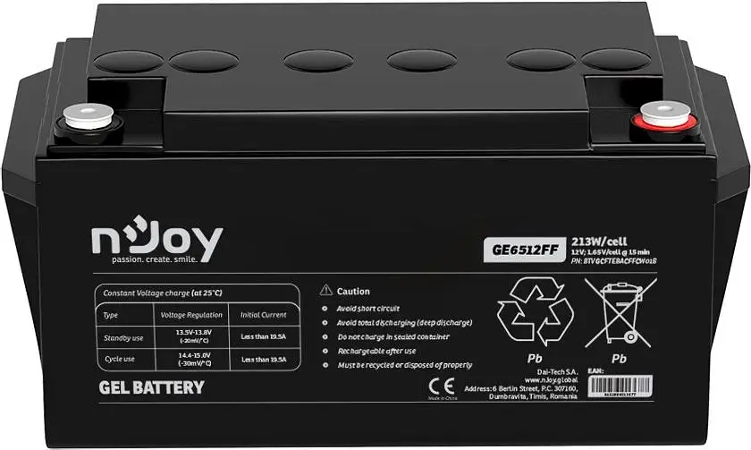 Акумуляторна батарея nJoy 12 V 65 Ah GEL (гелева) клеми T6 - фото 3