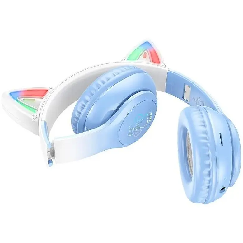 Наушники беспроводные с ушками Hoco Cat ears BT headphones W42 бело розовые - фото 5