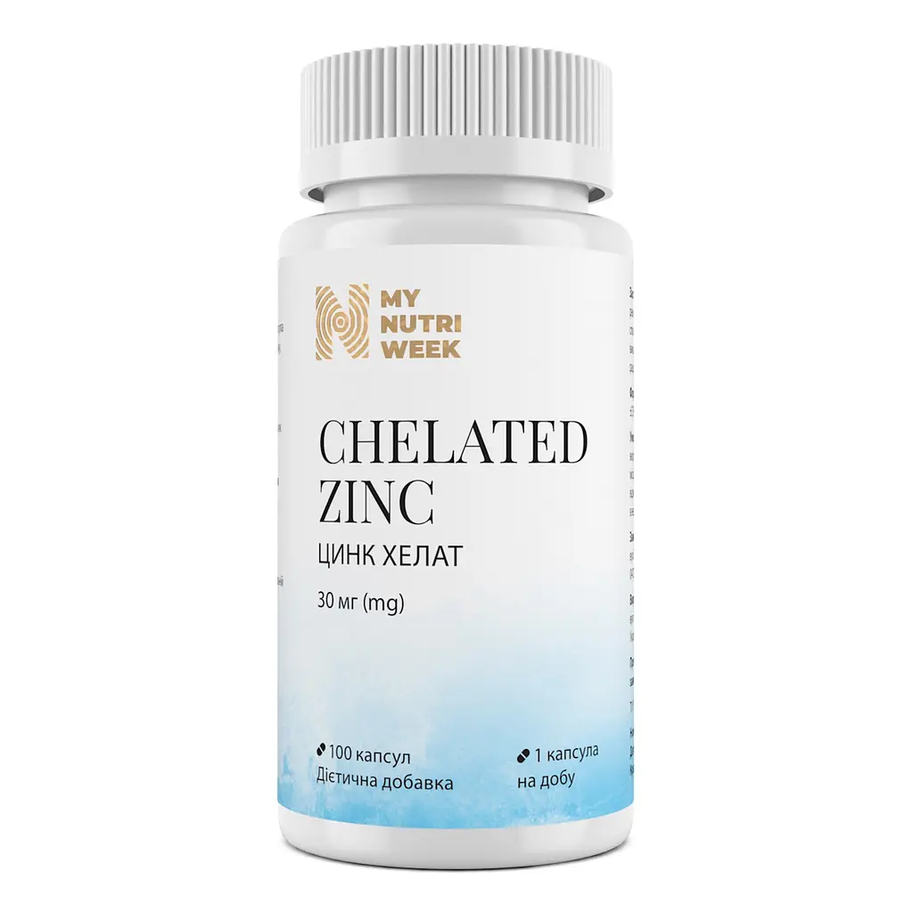 Хелатний цинк, Chelated Zinc, 30 мг, 100 капсул My Nutri Week vit0003311