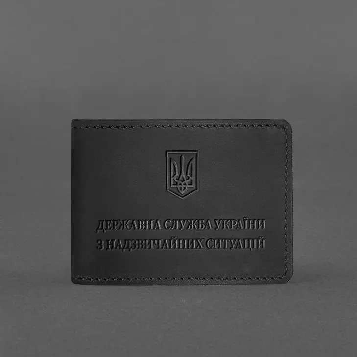 Кожаная обложка на удостоверение Государственной службы Украины по чрезвычайным ситуациям (ГСЧС) черная Crazy Horse - фото 5