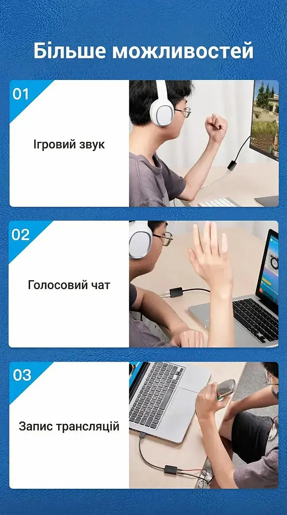 Звуковая карта Vention USB AUX jack, 2*TRRS (Mic + Ear) 1м чорна (CDYBF) - фото 9