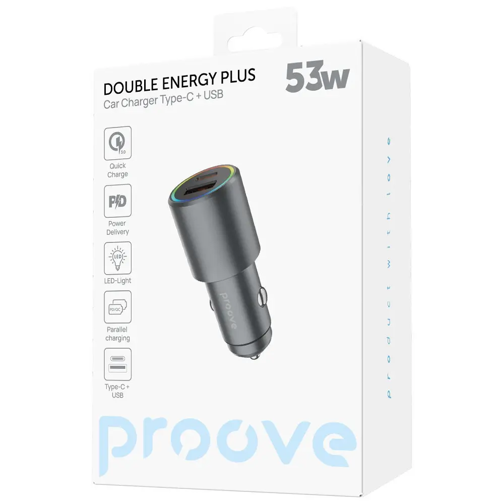 АЗП Proove Double Energy Plus 53W (USB + Type-C), в асортименті - фото 2