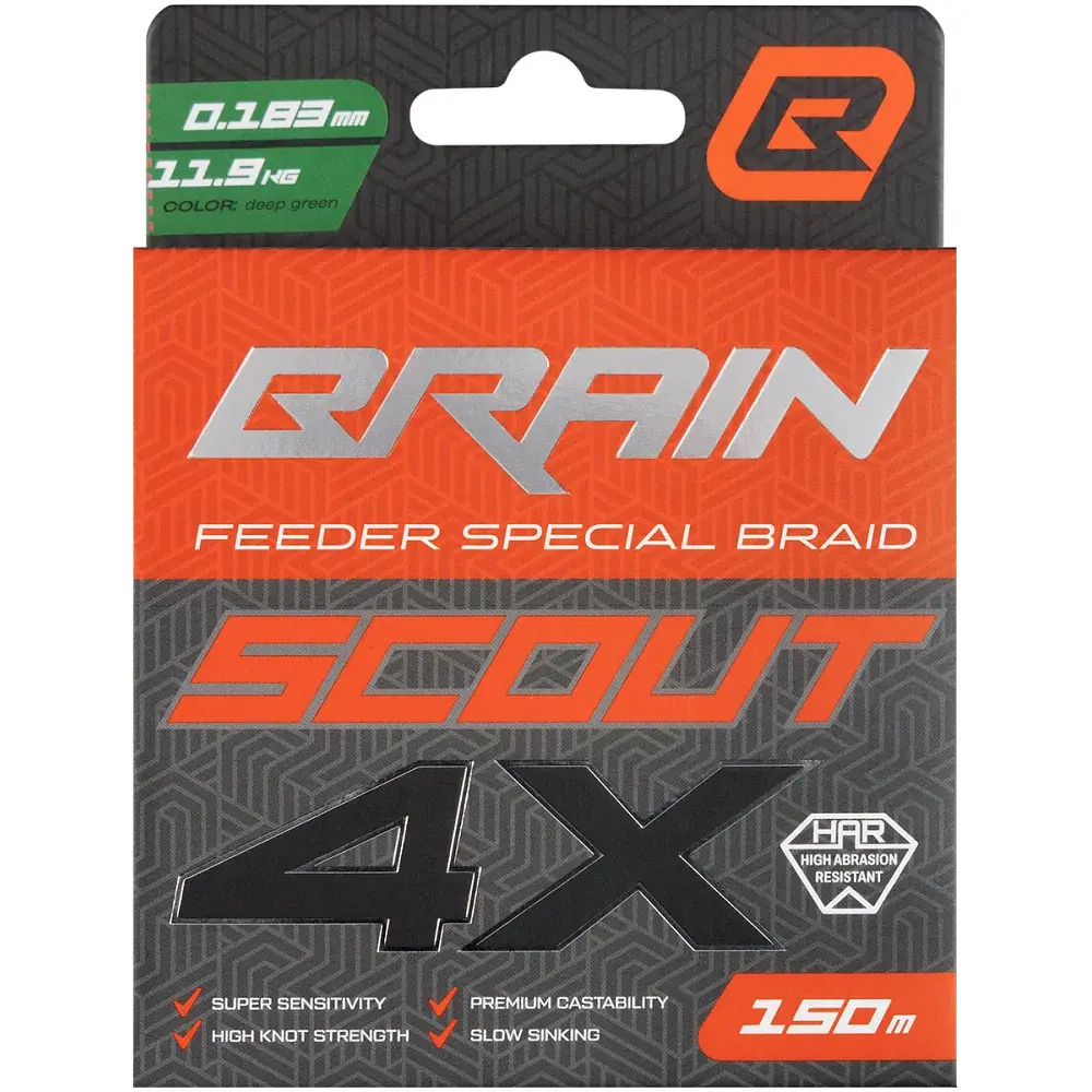 Шнур Brain Scout 4X 150m (deep green) 0.183mm 11.9kg - фото 2