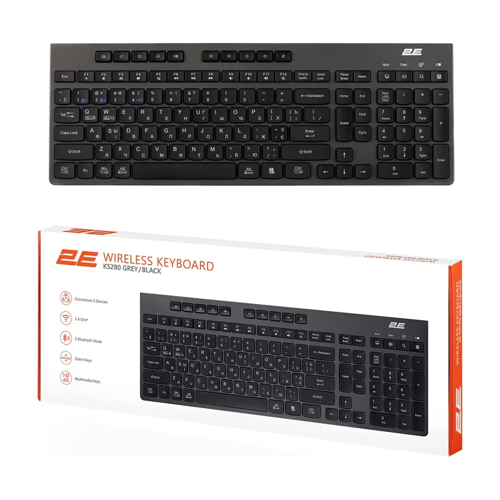 Клавіатура 2E KS280 Wireless Black/Gray (2E-KS280WBGR_AK) - фото 2