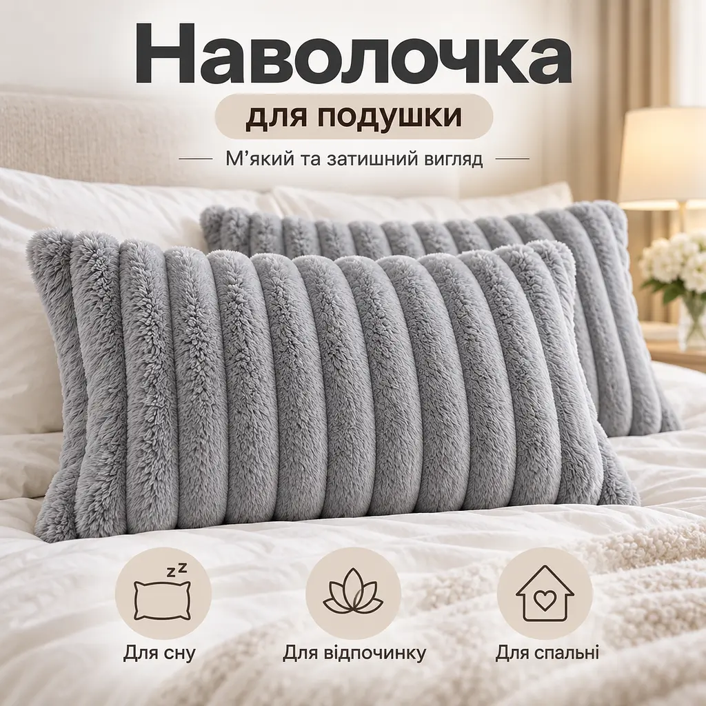 М'яка плюшева хутряна наволочка Solve сіра 48 x 74 см (KT9001021) - фото 7