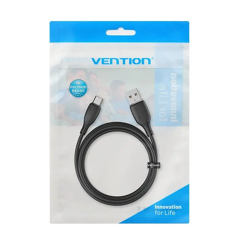 Кабель Vention USB 2.0 A Male to C Male 3A Cable 1M Black Flexible PVC Type (CWABF) - фото 4