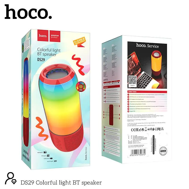Портативная акустика Hoco Colorful light BT speaker DS29 беспроводная красная - фото 8