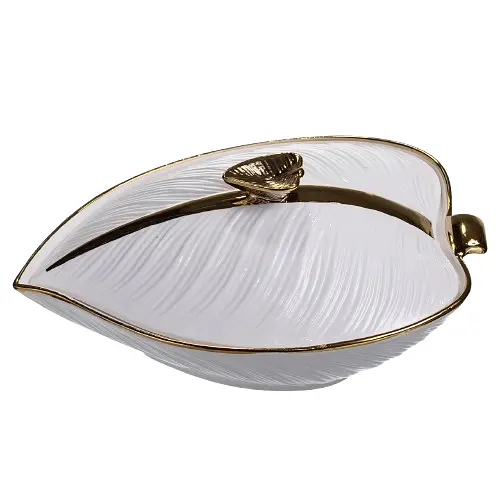 Супница 800 (мл) фарфоровая кастрюля бульонница 26×18×14 (см) с крышкой для дома и ресторана Белый с золотом Yiwu XL-4074AG - фото 4