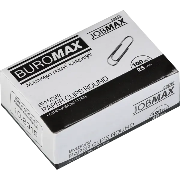 Скріпки оцинковані, розмір 25 мм, 100 шт в упаковці JOBMAX BM.5022 Buromax