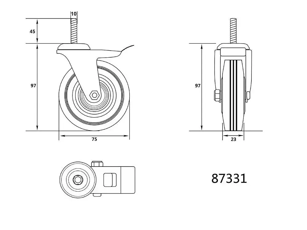 Колесо до візка Vorel зі штифтом з обертовою опорою і гальмом 75 мм навантаження 40 кг (87331) - фото 3