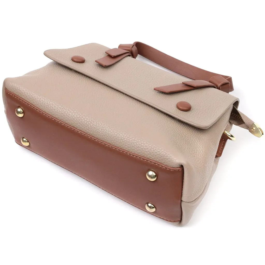 Сумка для стильних жінок з цікавою ручкою з натуральної шкіри Vintage 22337 бежева - фото 5