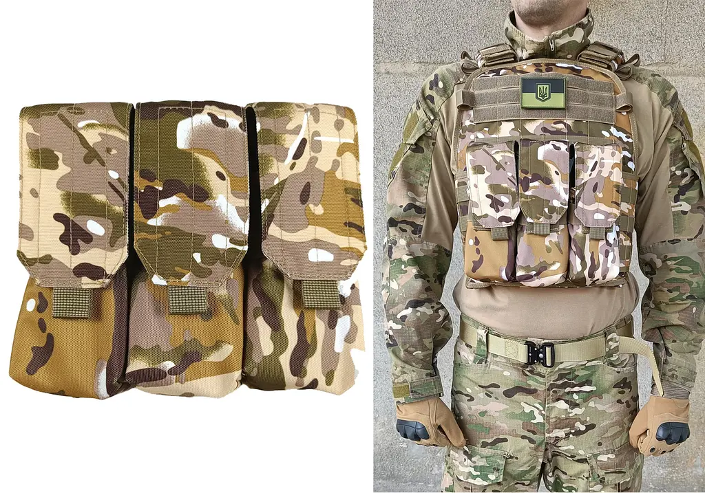 Підсумок під 6 магазінів АК/РПК потрійний мультикам степовий Multicam Arid (MOLLE, підсумок на розгрузку, жилет, РПС) - фото 4