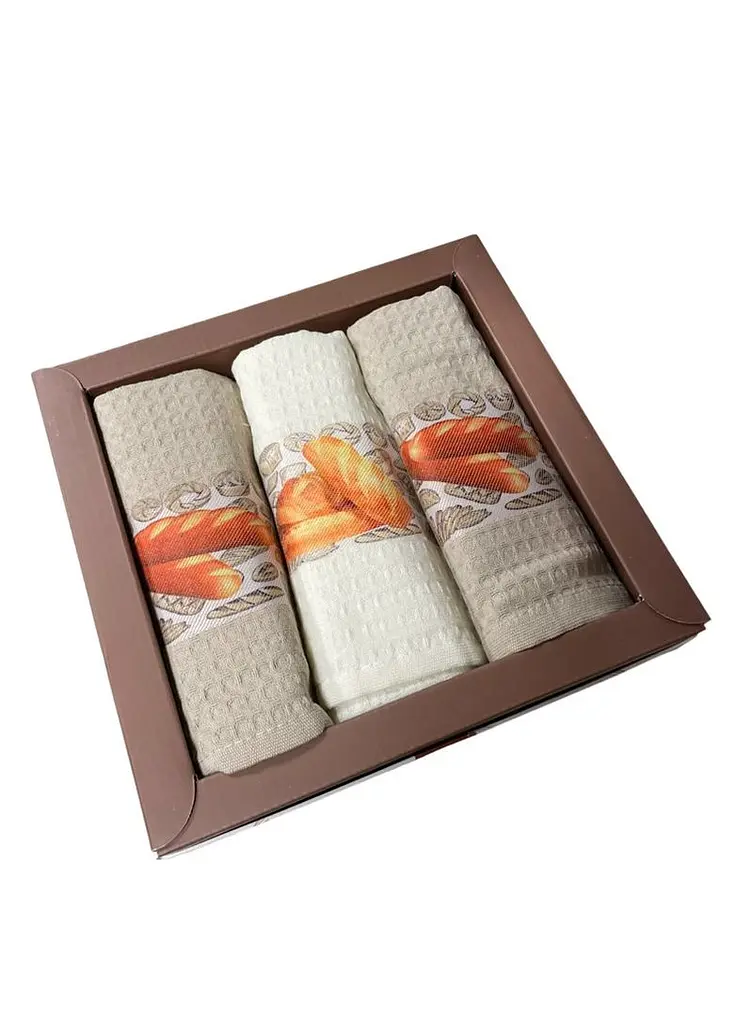Набор 3 вафельных полотенца кухонные 40х60 см LUX 3D BREAD разноцветный TC303375768 - фото 2