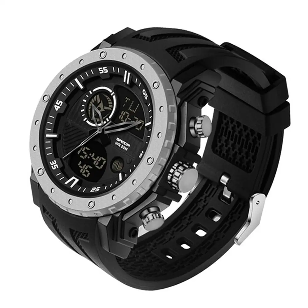 Чоловічий наручний годинник 6012 Black-Silver Sanda acs0030974 - фото 2