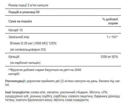 Кальцій і вітамін Д3 Absorbable Calcium 1200 mg Plus Vitamin D3 2,5 mg 100 Softgels - фото 2