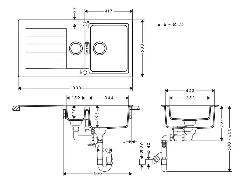 Кухонна мийка Hansgrohe S520-F530 (43357170) - фото 3