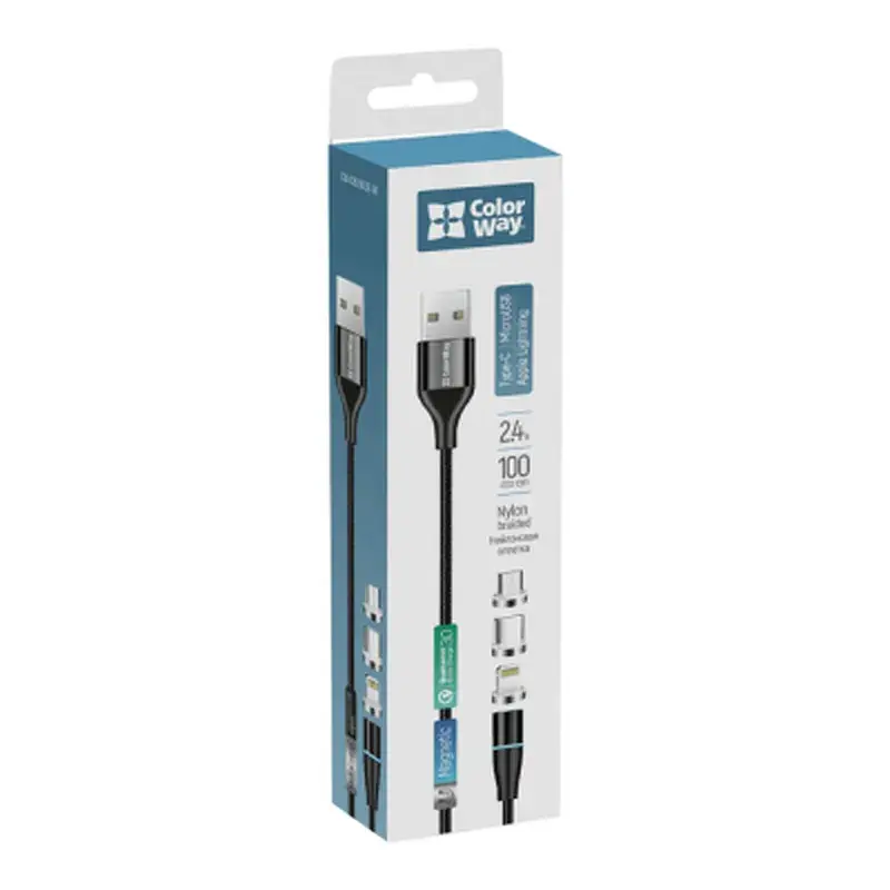 Дата кабель USB 2.0 AM to Lightning + Micro 5P + USB-C 1.0m Magnetic ColorWay (CW-CBUU038-BK) - фото 5