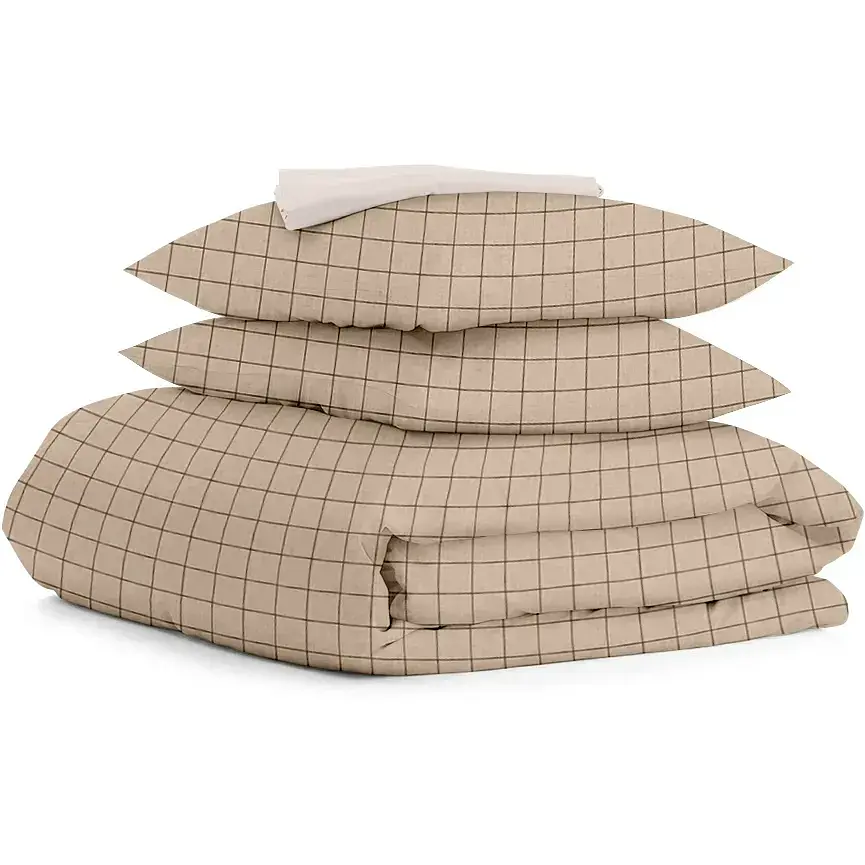 Комплект постільної білизни Cosas двоспальний з простирадлом на резинці BEIGE GEOMETRY CS15 180 x 220 см (CellAshbeige_El160-98Cappuccino_180)