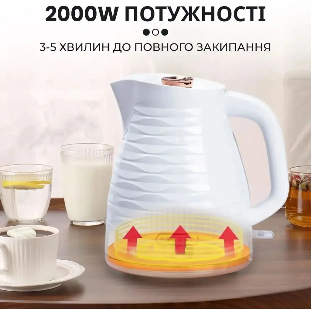 Електрочайник з обертанням на 360° Sokany SK-1047 безшумний дисковий 1.7 л 2000 Вт Білий - фото 7