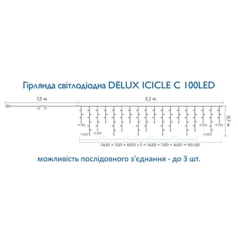 Гірлянда Delux ICICLE С 100 LED 3,2x0,7m синій/прозорий IP20 (90015253) - фото 4