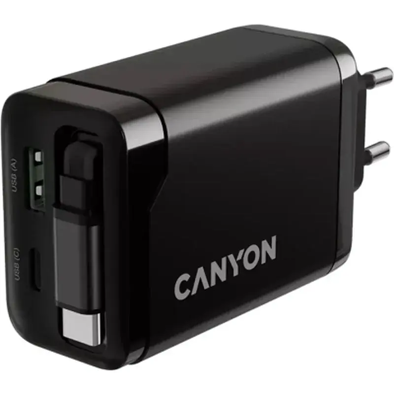 Зарядний пристрій Canyon 1xUSB-C PD65W + 1xUSB QC3.0 + cable USB-C to USB-C black (CNS-CURC65ACB) - фото 7