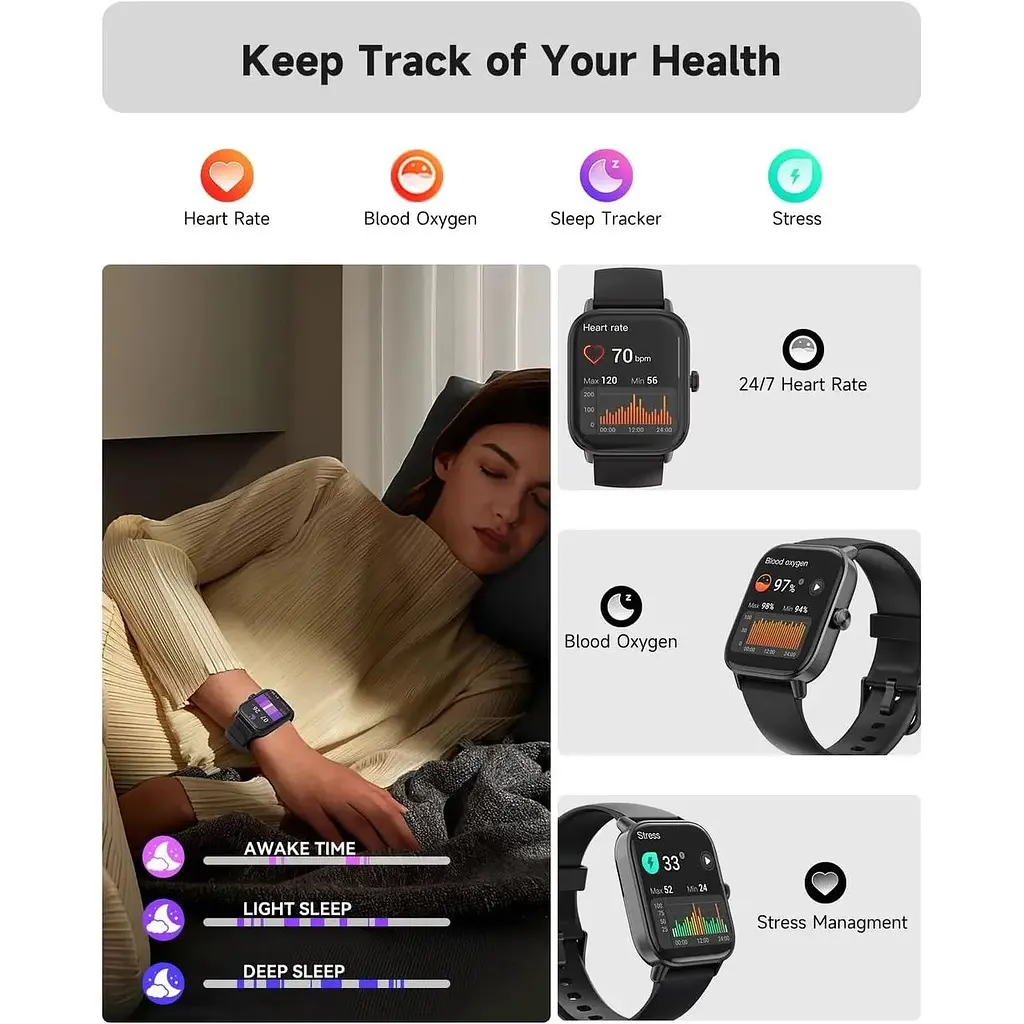 Розумний годинник Amzhero Fitness з Alexa для жінок та чоловіків - фото 3