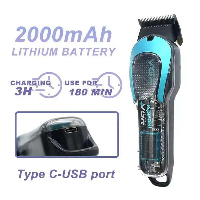 Машинка для стрижки волосся VGR V-692, акумуляторна, 4 насадки, LED-дисплей, 7500 об/хв, USB-зарядка, Зелена - фото 3