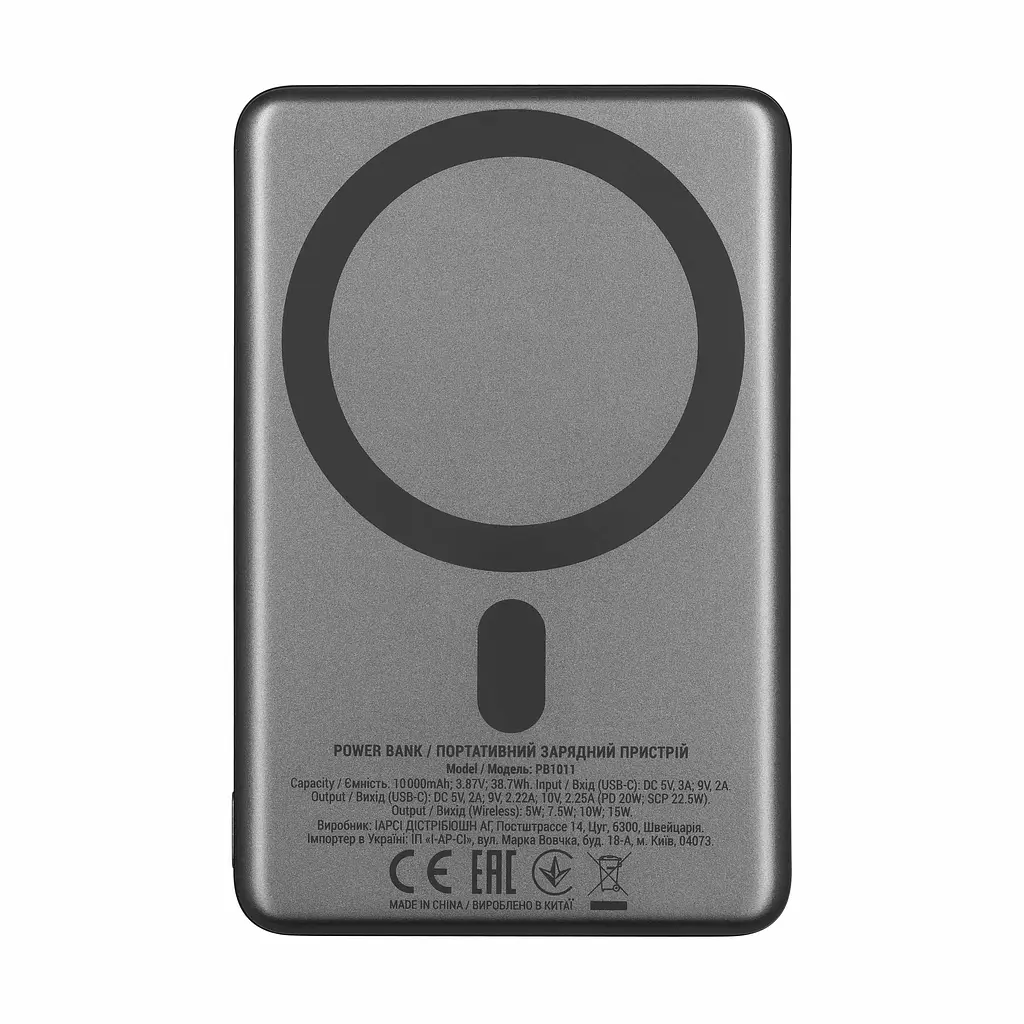 2E Акумулятор портативний літій-іонний Power Bank 2E Slim Wireless QI 10000мА·рік, 20Вт, PD, сірий - фото 4
