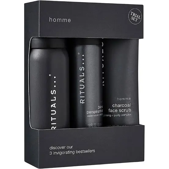 Подарунковий набір для чоловіків Rituals The Ritual of Homme Trial Set: гель-пінка для душу 50 мл + антиперспірант 50 мл + скраб для обличчя 70 мл - фото 3