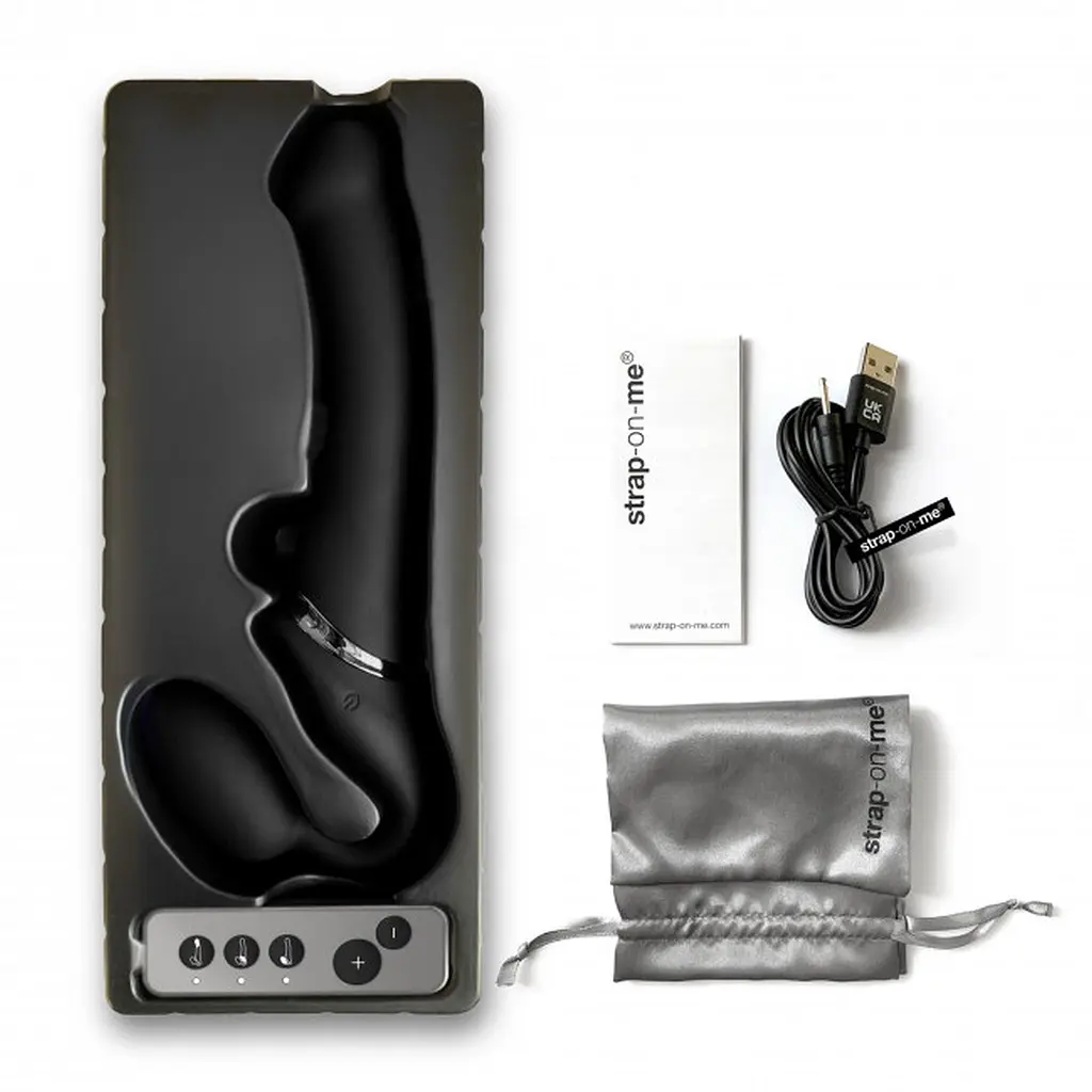Двойной страпон с вибрацией Strap-On-Me 18 см черный - фото 8