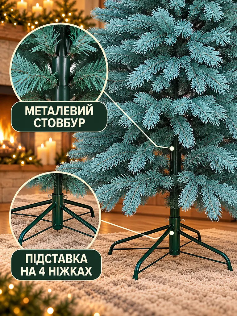 Лита штучна ялинка YaLINKA BB15 Верховина 150 см на металевій підставці, блакитна (49676432) - фото 6