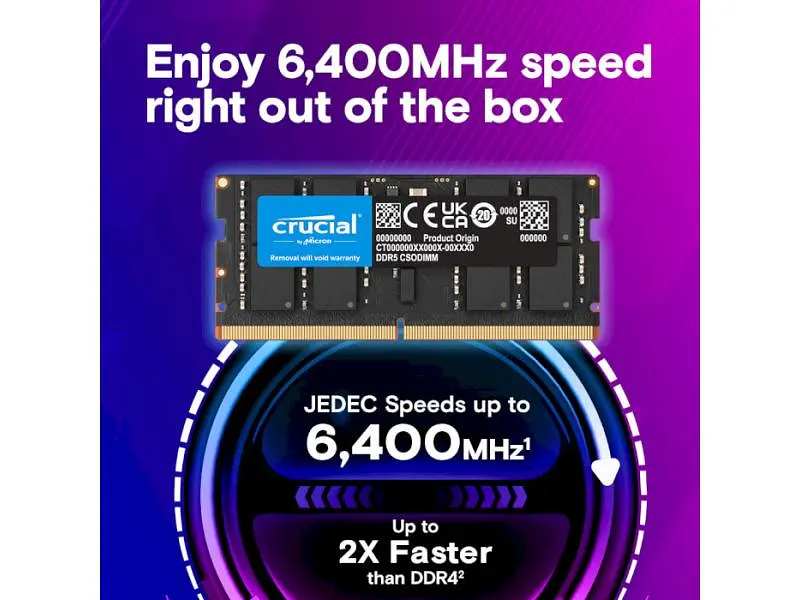 Пам'ять для ноутбуків Crucial 32 GB SO-DIMM DDR5 6400 MHz (CT32G64C52CS5) - фото 6