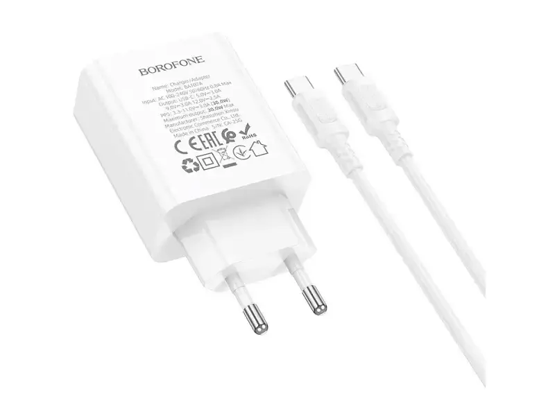 Мережевий зарядний пристрій Borofone BA107A Stellar 30 W + Type-C to Type-C cable White (6941991125362) - фото 2