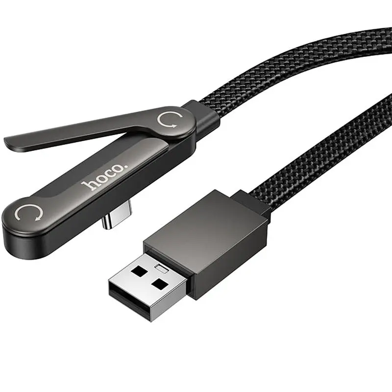 Дата кабель Hoco U150 Exquisite side plug and stand USB to Type-C 36W (1.2m) Black - фото 5
